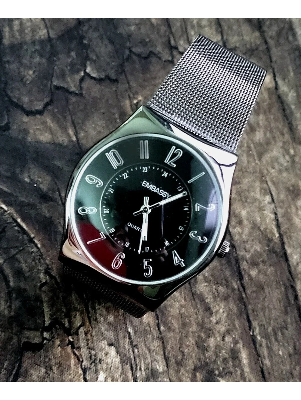 Rare Vintage Gruen Embassy Blk Chrome Mens Watch New In Box